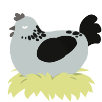 A silver and black chicken with a neck-speckle pattern