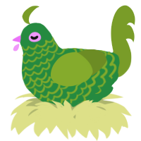 A viridian and chartreuse chicken with a lace pattern