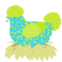 A aqua and lime chicken with a speckle pattern