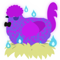A blurple and amethyst chicken with a speckle pattern