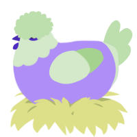 A lilac and gluppy chicken with a head pattern