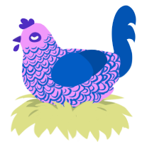 Chikn, a lavender and ultramarine chicken with a double-lace pattern