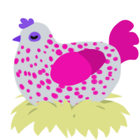 A mist and fuchsia chicken with a speckle pattern