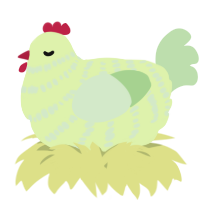 A apple and gluppy chicken with a bar pattern