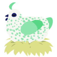 A white and spring chicken with a speckle pattern