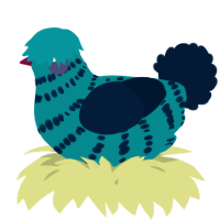 A teal and tumblr chicken with a bar pattern