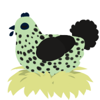 A gluppy and sable chicken with a speckle pattern