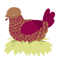 A brown and maroon chicken with a lace pattern