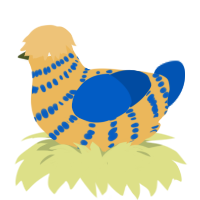 Blue Cheese, a honey and ultramarine chicken with a bar pattern