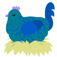 A sea and ultramarine chicken with a speckle pattern