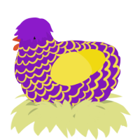 A violet and yellow chicken with a lace pattern