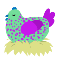 A spring and amethyst chicken with a speckle pattern