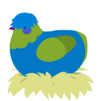 A sapphire and chartreuse chicken with a head pattern