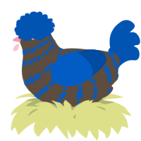 A bark and ultramarine chicken with a bar pattern