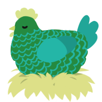 A viridian and turquoise chicken with a lace pattern