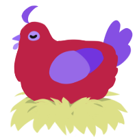 A crimson and blurple chicken