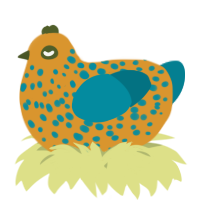 A orange and sea chicken with a speckle pattern