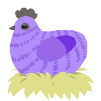 A lilac and blurple chicken with a bar pattern
