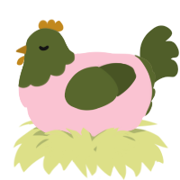 A rose and olive chicken with a head pattern