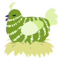 A chartreuse and apple chicken with a bar pattern
