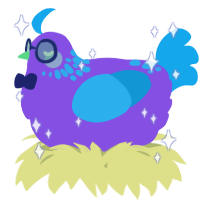 A blurple and sky chicken with a neck-speckle pattern