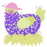 A blurple and lemon chicken with a speckle pattern