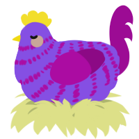 A blurple and plum chicken with a bar pattern