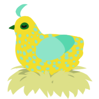 A yellow and mint chicken with a speckle pattern