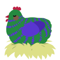 A viridian and indigo chicken with a bar pattern