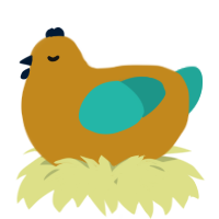 A ochre and turquoise chicken