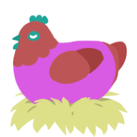 A orchid and red chicken with a head pattern
