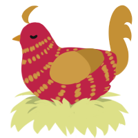 A crimson and gold chicken with a bar pattern