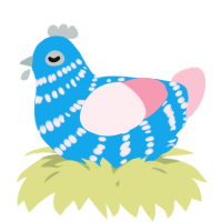 A sky and rose chicken with a bar pattern