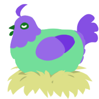 A spring and blurple chicken with a head pattern