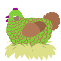 A grass and brown chicken with a lace pattern