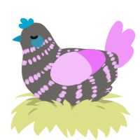 Cauliflower, a grey and lavender chicken with a bar pattern