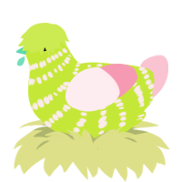 (unnamed), a lime and rose chicken with a bar pattern