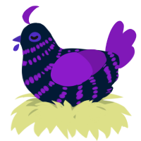 A tumblr and violet chicken with a bar pattern