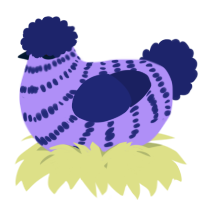 A lilac and navy chicken with a bar pattern