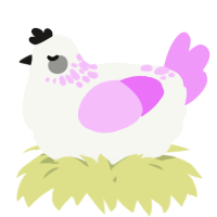 A white and lavender chicken with a neck-speckle pattern