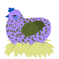 Veronica, a lilac and olive chicken with a speckle pattern
