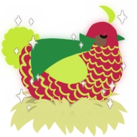 Apple-lime shake, a crimson and lime chicken with a lace pattern