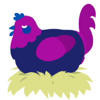 A navy and plum chicken with a head pattern