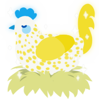 A white and yellow chicken with a speckle pattern