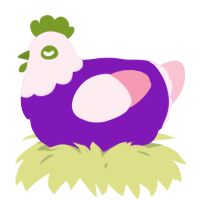 A violet and rose chicken with a head pattern