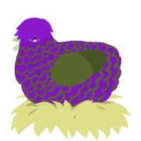 A violet and olive chicken with a lace pattern