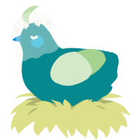 A teal and gluppy chicken