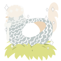 A silver and cream chicken with a lace pattern