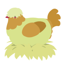 A lemon and gold chicken with a head pattern