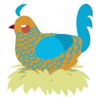 A orange and cerulean chicken with a lace pattern